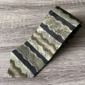 J. Ferrar Men's Necktie Silk Green Olive Artsy Abstract Satin Made in USA 56 x 4